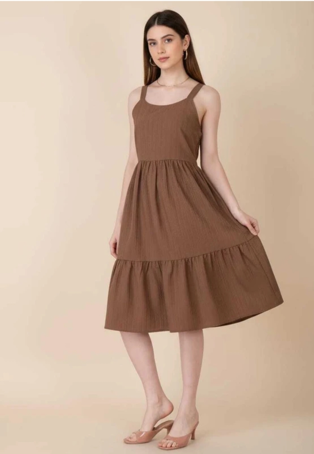 Women brown knee length dress 